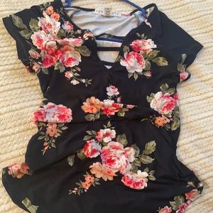 Black shirt with pink flowers size small